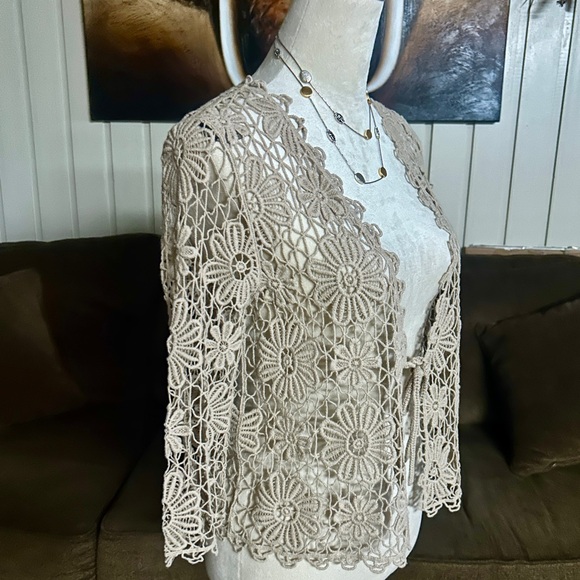 Jones New York • Small/Medium • Brown/Tan • Floral • Crochet • Cardigan Top •New - Picture 7 of 15